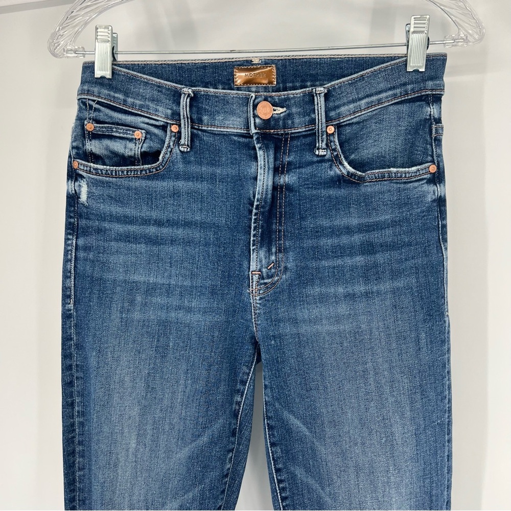 Mother The Insider Crop Step Chew Distressed Dark Wash Jeans in Dancing on Coals - Picture 3 of 8